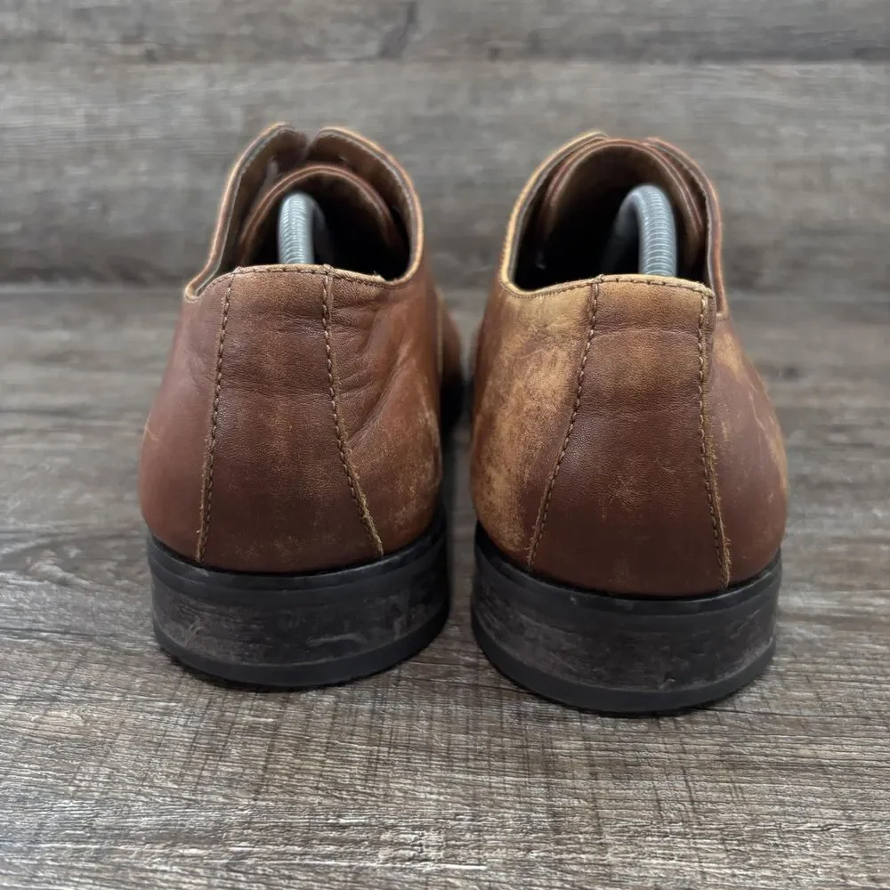 Frye Scott Cap Toe Oxford Dress Shoes Men's 11 D Brown Cognac Leather Lace Up